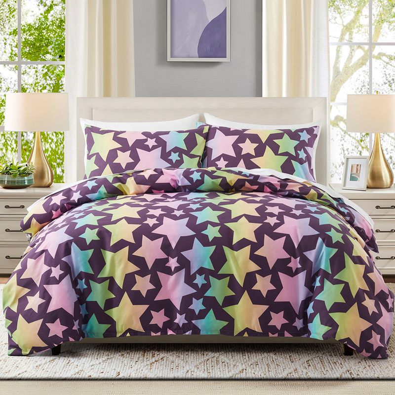 Copripiumino Kawaii con stelle arcobaleno, set di biancheria da letto per la casa, tre pezzi_voghion.com