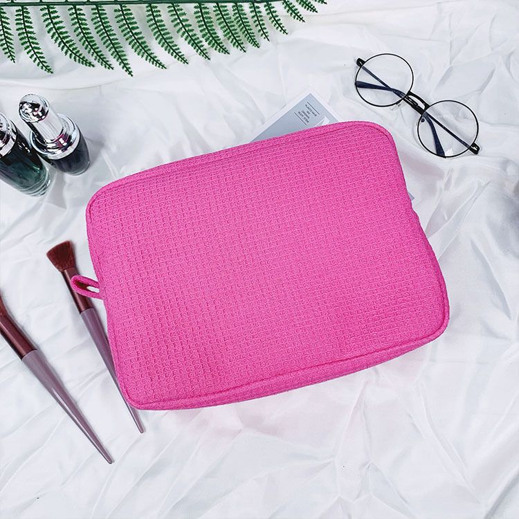 Make-up-Tools & Zubehör Neue Waffel-Kosmetiktasche Tragbare Aufbewahrungstasche mit großer Kapazität Einfache einfarbige Kulturtasche Damenhandtasche_voghion.com