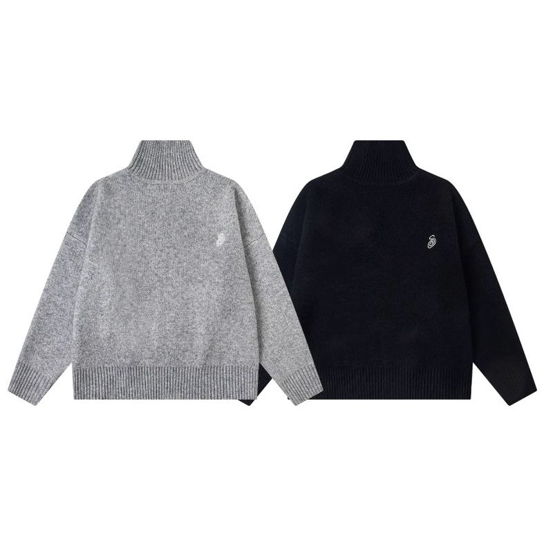 Overseas Version Original Label STU American Style Loose In Summer FW25 High Neck Solid Color Knitted Sweater Unisex Jacket_voghion.com