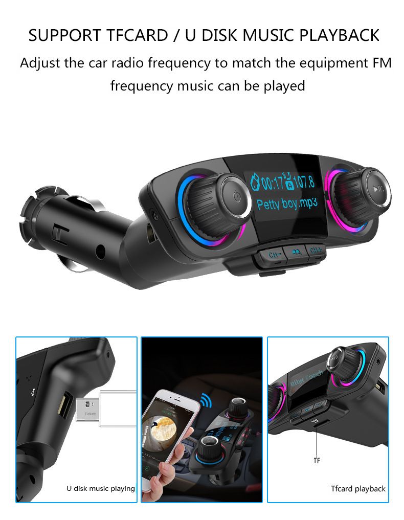 Αυτοκίνητο MP3 Bluetooth Hands-free Πομπός αυτοκινήτου Bluetooth fm 2.1A γρήγορη φόρτιση_voghion.com