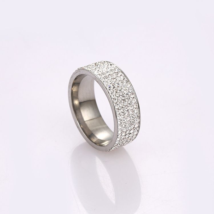 Pronto Stock Moda 5 File Linee Anelli di Cristallo Lucido Trendy Anello di Nozze in Acciaio Inox per Anniversario Fidanzamento Unico_voghion.com