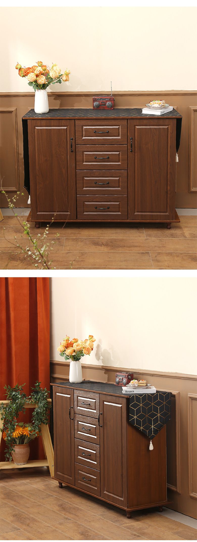 Bestickter Tischläufer – Goldfolie und Blumenstickerei, dekorativer Läufer für Couchtisch, Esstisch und Sideboard_voghion.com