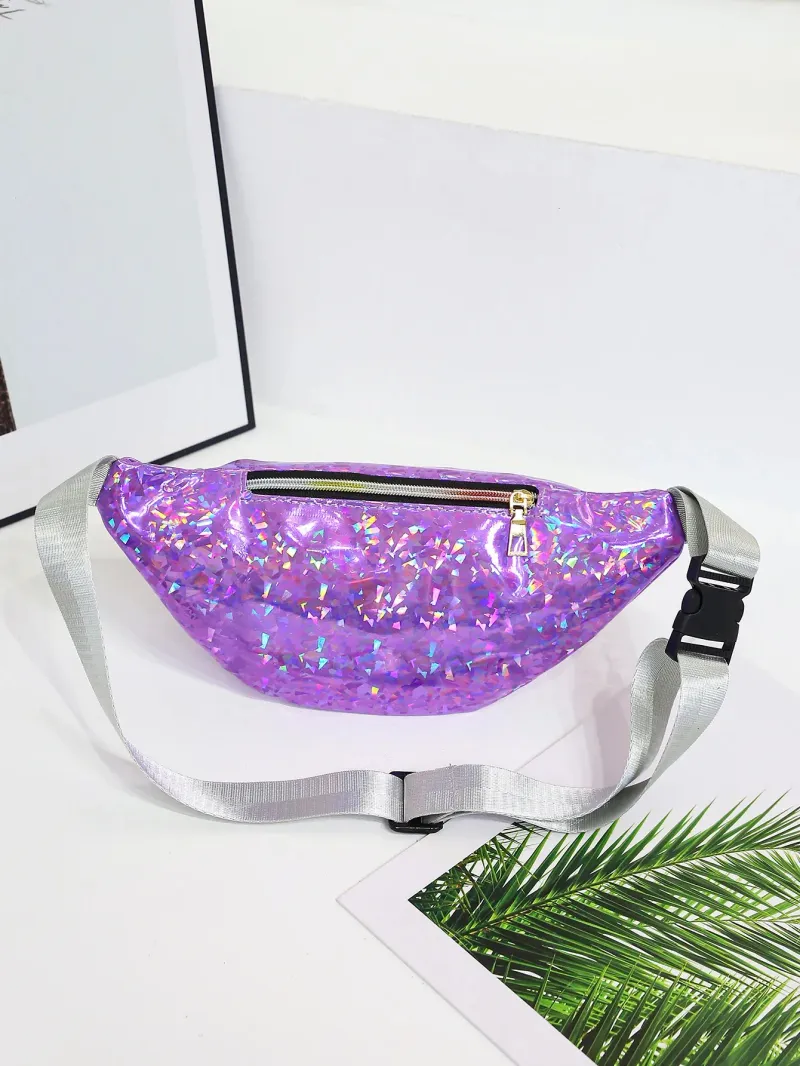 Marsupio olografico argento marsupio cintura donna nero pacchi geometrici laser petto telefono marsupio 250806_voghion.com