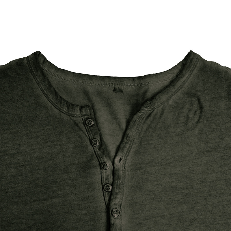 Europäisches Herren-Henley-Hemd, Retro-Langarm-T-Shirt, Herren-T-Shirt mit Knöpfen, gewaschenem V-Ausschnitt_voghion.com
