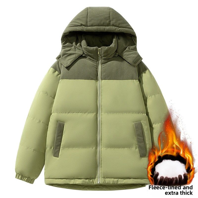 Cappotto imbottito in cotone a coste da uomo, cappello rimovibile in tinta unita, giacca imbottita in cotone da uomo_voghion.com