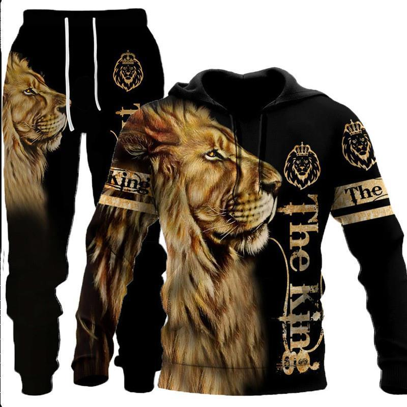 2024 New Tiger Animal Pattern 3D Printed Hooded Men's Sweater Set_voghion.com