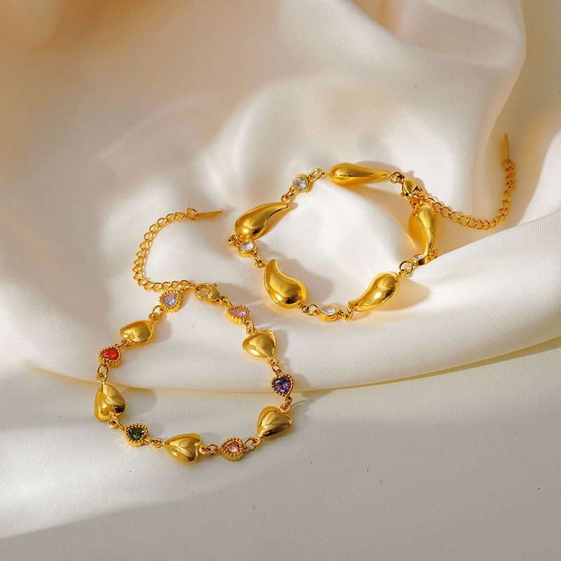 Color Diamond Love Splicing Bracelet Women's Fashion Versatile High-end Feeling Gold-plated Stainless Steel Jewelry_voghion.com