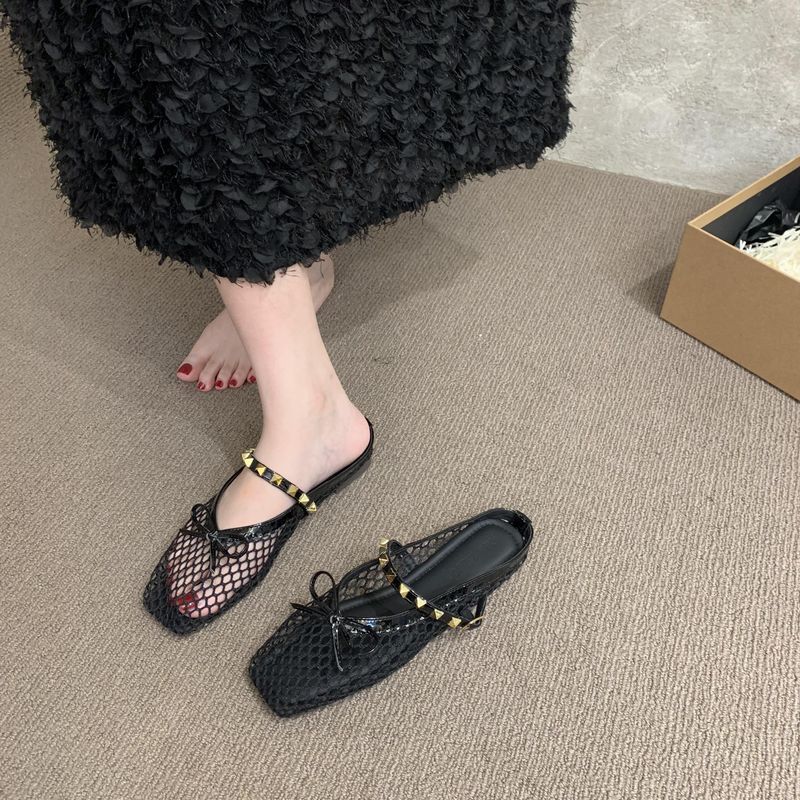 Lage hak Koreaanse stijl visnet geweven sandalen voor vrouwen 25 Zomer holle comfort niche strand Romeinse schoenen gesloten teen half_voghion.com