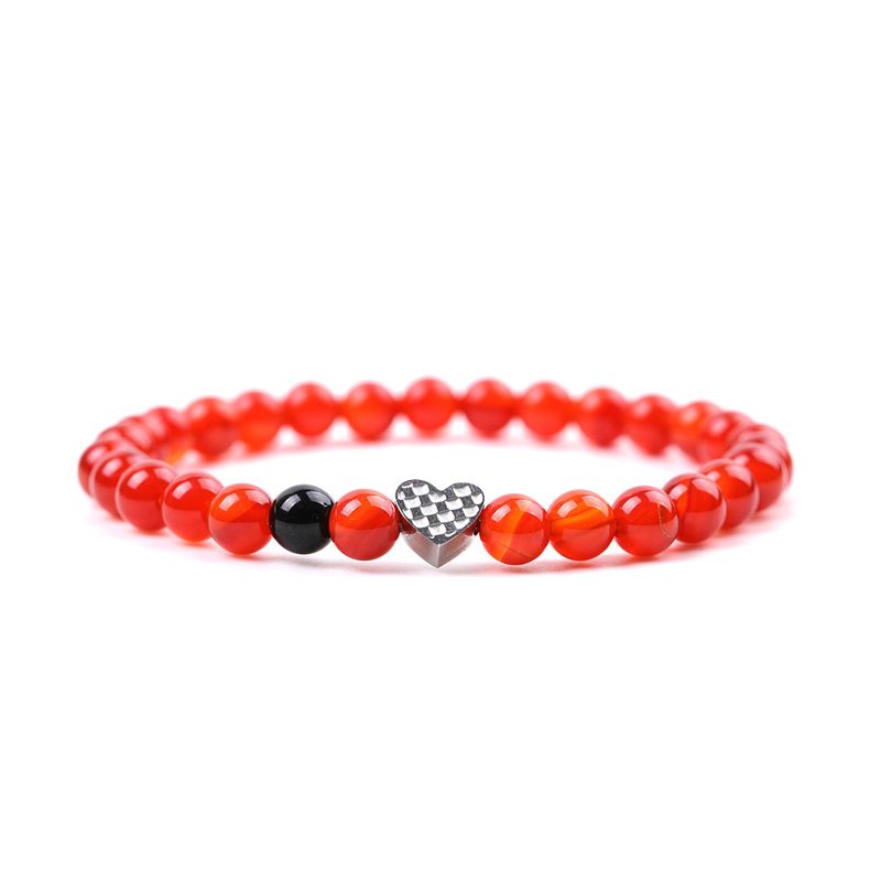 Stainless Steel Peach Heart Bracelet - Red Agate Couple Set, Matching Beaded Jewelry For Men & Women_voghion.com