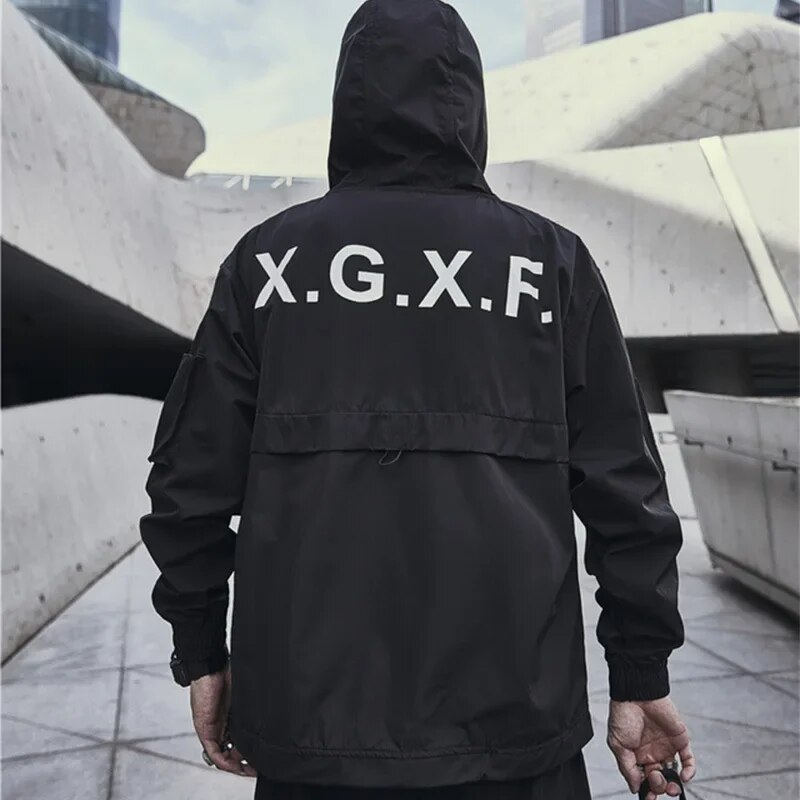 Spring Autumn Cargo Jacket Men Multi-pockets Tactical Functional Hooded Jacket Waterproof Windbreaker Outdoor Coats for Men_voghion.com