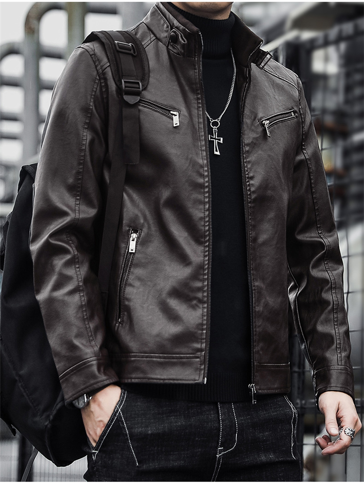Herrenmantel Frühling/Herbst Neuheiten Attraktive Lokomotiv-Herbst-/Winter-Modelle Fleece-Oberteil Stehkragen Lederjacke_voghion.com
