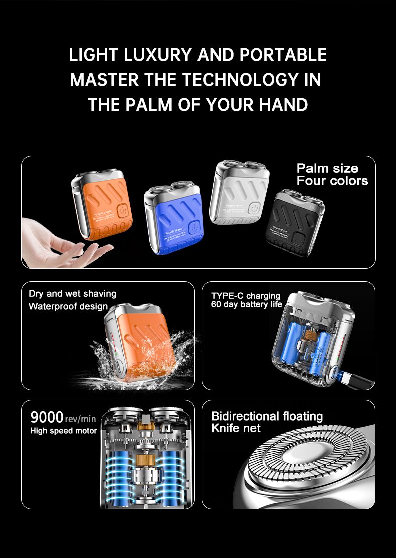 Dual Head Travel Shaver - Waterproof USB Rechargeable Beard Trimmer Portable Men's Grooming Kit With Case Compact Design_voghion.com