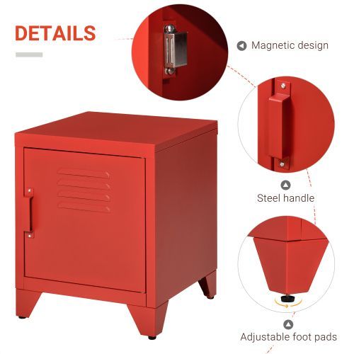 Industrial End Table, Living Room Side Table With Locker-Style Door And Adjustable Shelf, Red_voghion.com