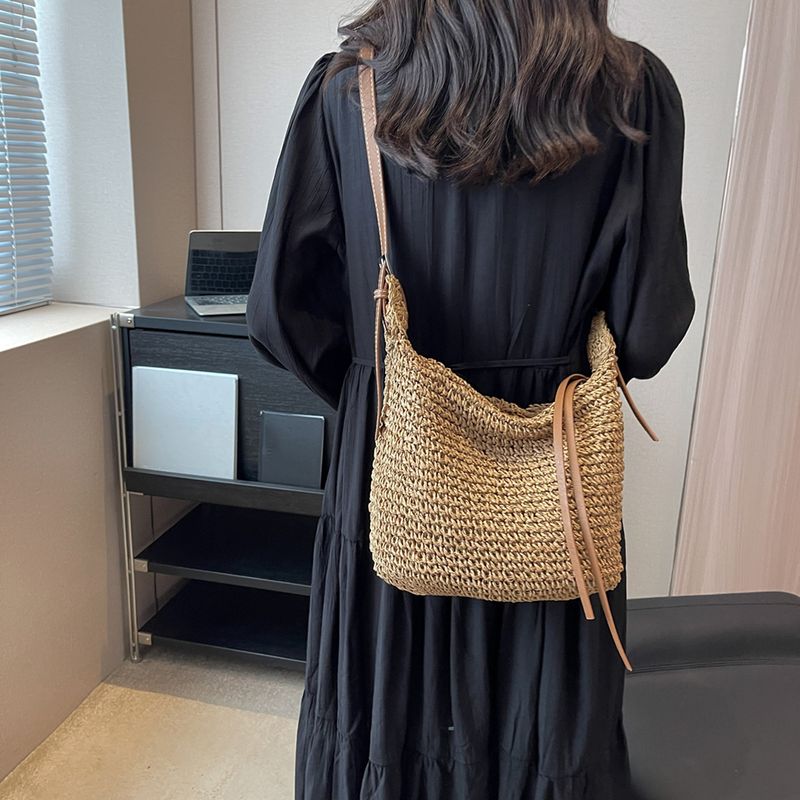 Borsa estiva in paglia intrecciata per donna, spalla, corda di carta rafia, borsa da spiaggia Boho, borsa a tracolla casual a tracolla, borsa da donna_voghion.com