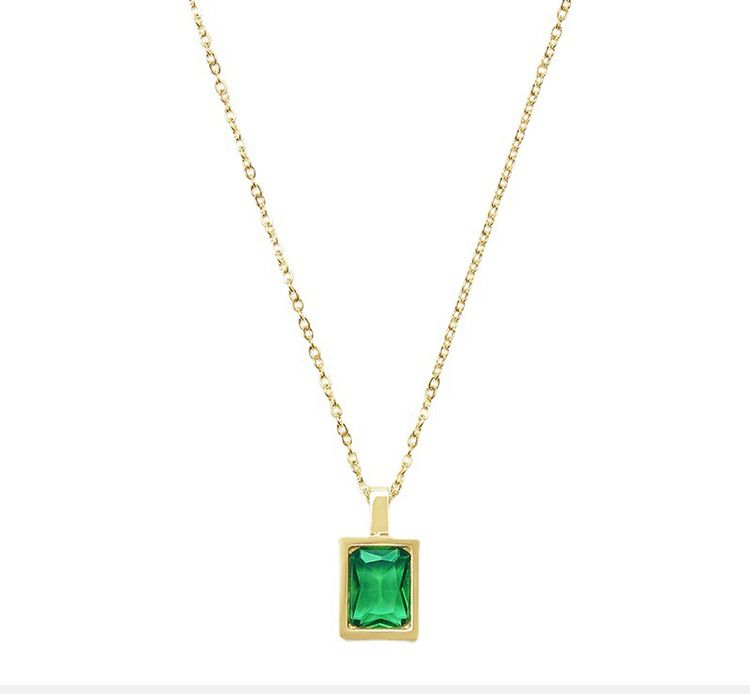 Women's Jewelry Luxury Small Square Colored Zirconium Necklace Rock Sugar Square Brick Fine Titanium Steel Plated K Real Gold Necklace Clavicle Chain_voghion.com
