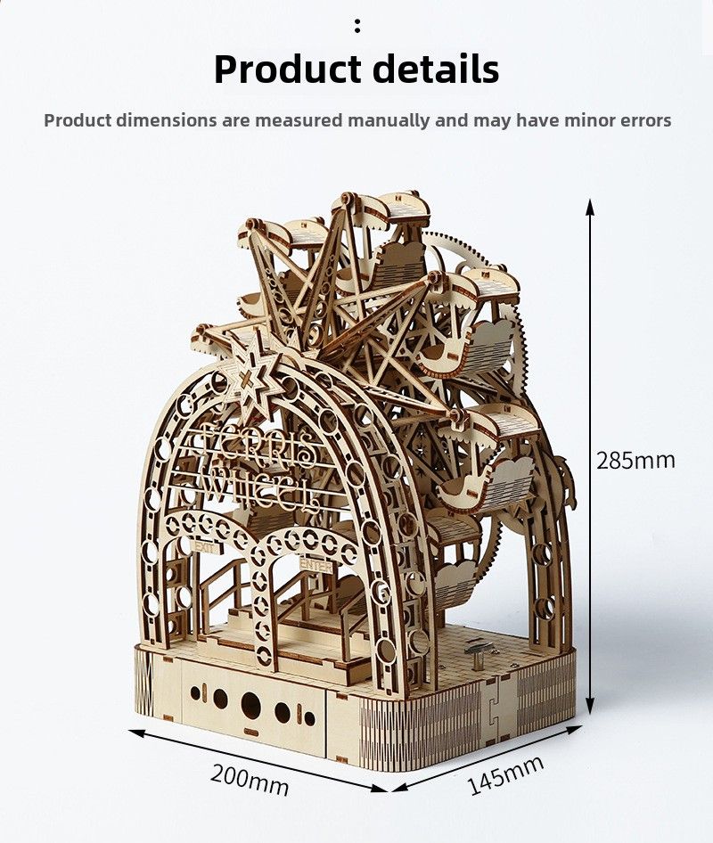 Puzzle 3D tridimensional din lemn, roată Ferris acționată manual, cadou de ziua de naștere pentru copii, ornament DIY lucrat manual_voghion.com