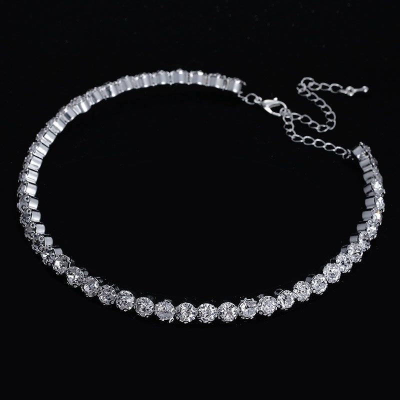 Set di gioielli da sposa in stile coreano con strass scintillanti, bracciale rotondo pieno di diamanti, orecchini, collana, tre pezzi_voghion.com
