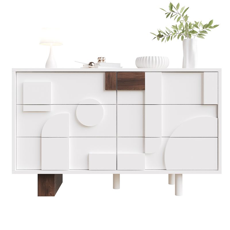 Credenza Weiß Mit Geometrischen Türen, funzione Push-to-Pop, Massivholzbeine_voghion.com