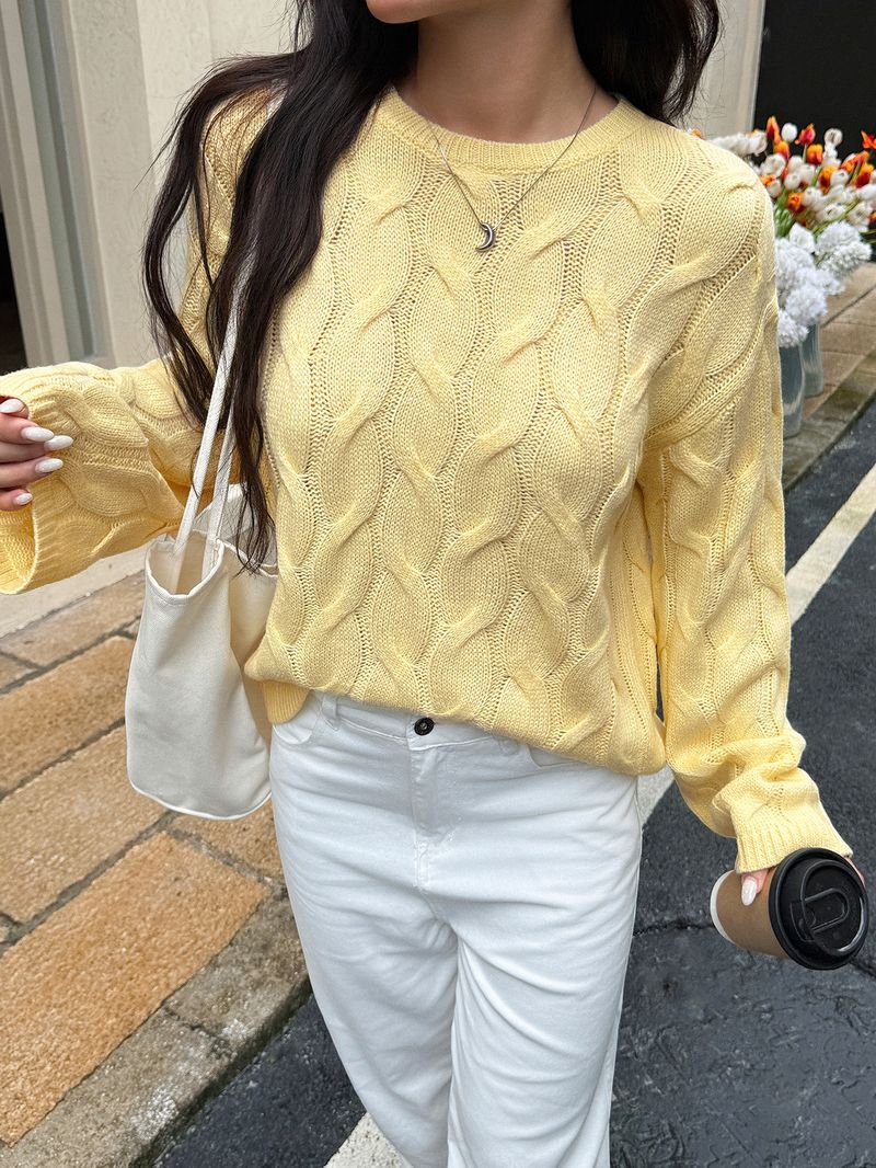 Y2k Chunky Knit Sweater Women's Oversized Long Sleeve Top - Soft Acrylic Pullover In Pink, Blue, Yellow & Beige (S/M/L/Xl)_voghion.com