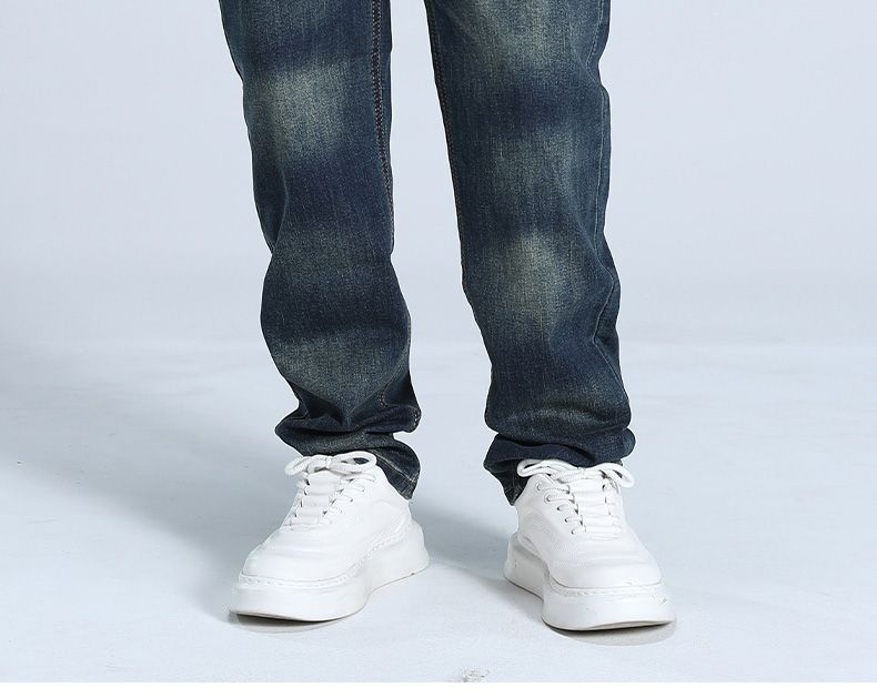 Trendy American Heavy Industry Washed und Used Jeans für Herren, locker und elastisch, Horse Willow Straight Leg Pants, Street Commuter Jeans_voghion.com