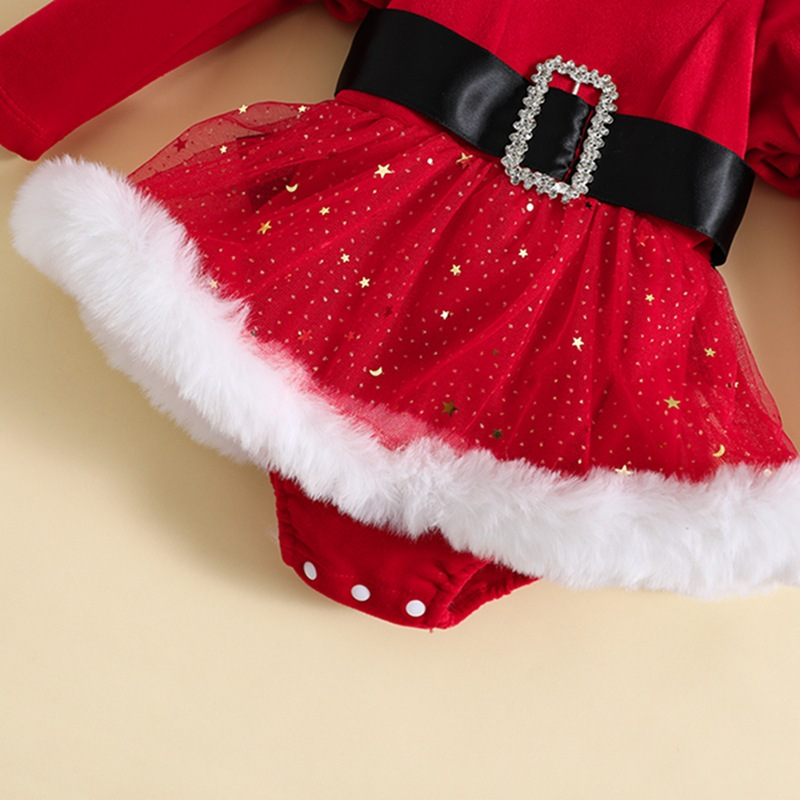 Children's Autumn/Winter Christmas Dress Baby Star Mesh Wrap Skirt + Headband_voghion.com