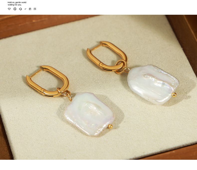 Damenschmuck Vintage Leichter Luxus Titanstahl Vergoldete Unregelmäßige Süßwasserperlenohrringe Für Frauen_voghion.com