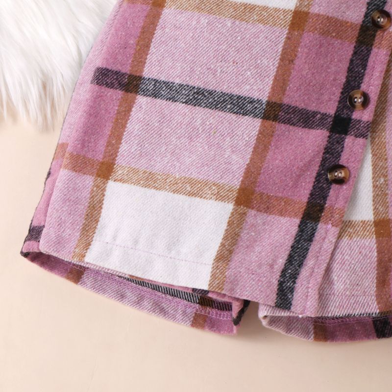 Completo da bambina con maglia a maniche lunghe con scollo quadrato e gonna a pantaloncini irregolari a quadri, in morbido cotone, da 2 pezzi, per la primavera e l'autunno._voghion.com