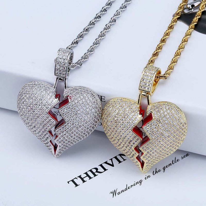Pendants Personality Heart Broken Shape Personality Men And Women Couple Pendant Full Of Zircon Hip Hop Necklace_voghion.com