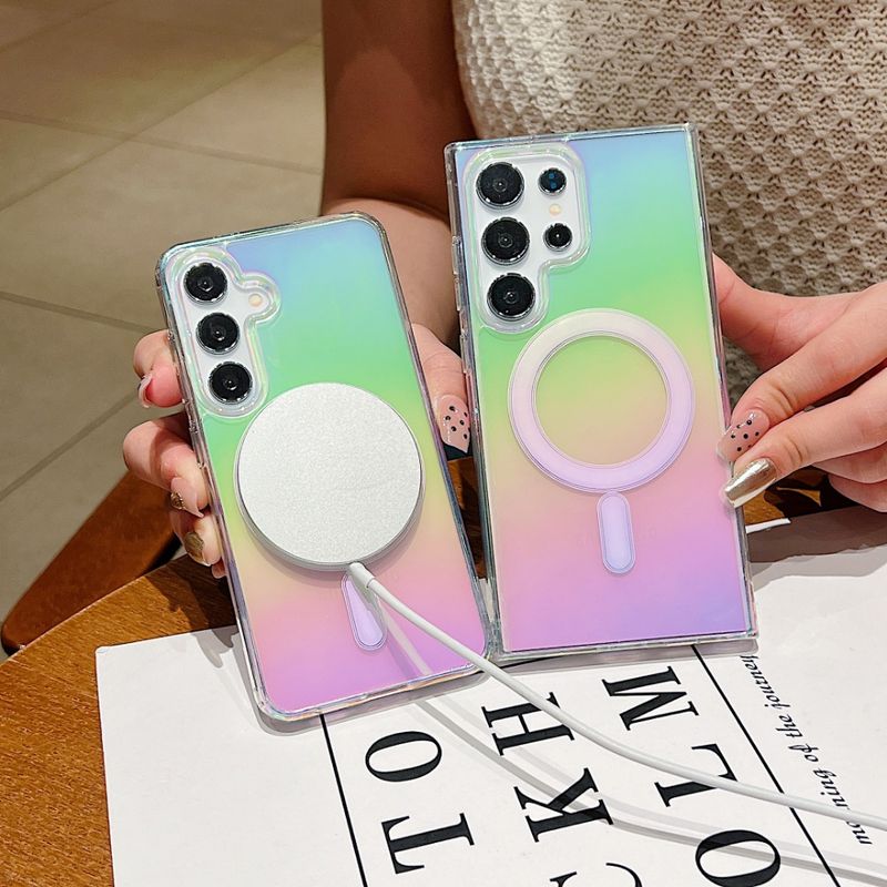 Magnetische Magsafe Wireless-Ladehülle in allmählicher Farbe für Samsung Galaxy S24 Ultra S23 FE S22 S21 Plus A15 A35 A55 Klare Abdeckung_voghion.com