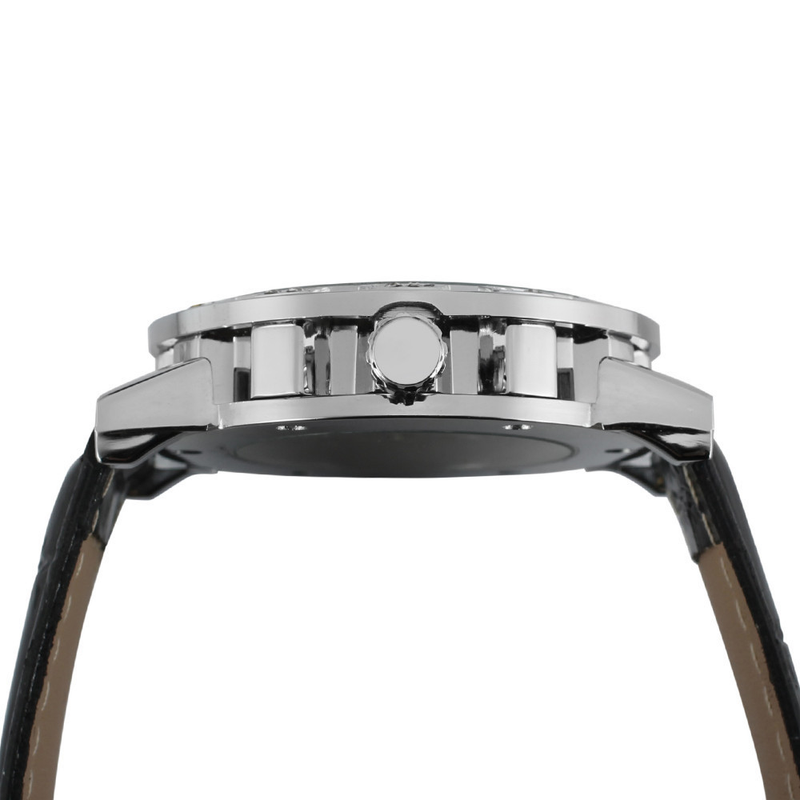 Men's Fashion Skeleton Mechanical Watch With Rhinestones - Hand-Winding Luxury Timepiece, 40mm Leather Strap, Stainless Steel Buckle_voghion.com