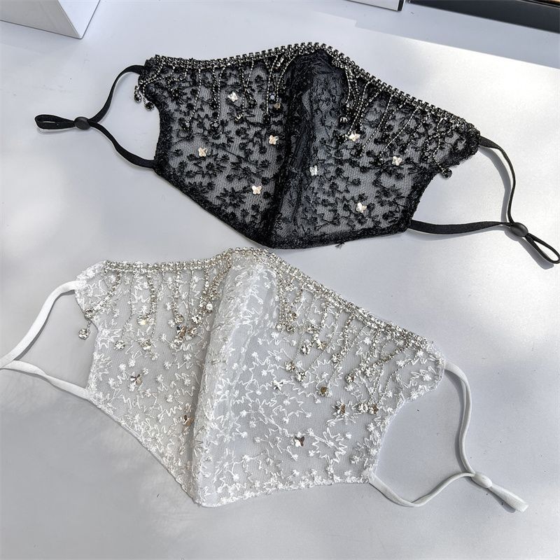 Lace Summer Mask Personalized Tassel Butterfly Diamond Decorative Mask Washable Breathable Mesh Veil_voghion.com