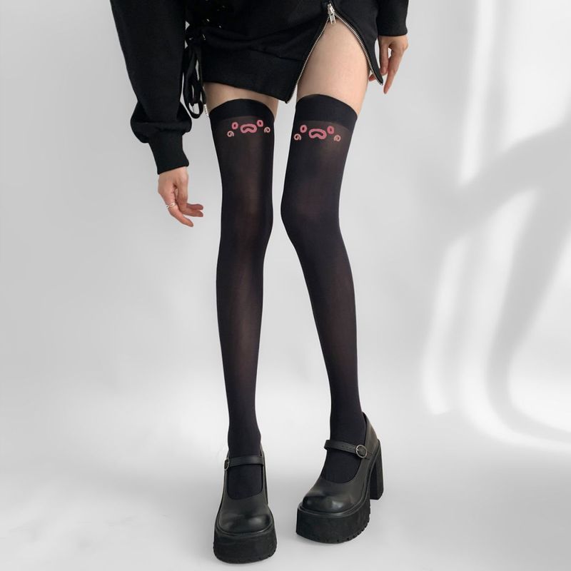 2D Expression Long High Tube White Stockings Emoji Cute Print Subculture Over-the-Knee Pure Desire Socks_voghion.com