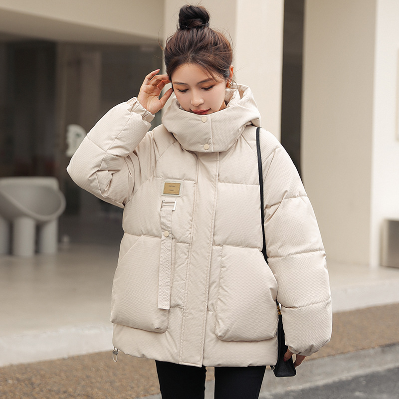 Damenmode, locker, lässig, mit Beschriftung, wattierte Jacke aus Baumwolle, wattierte Damenjacke_voghion.com