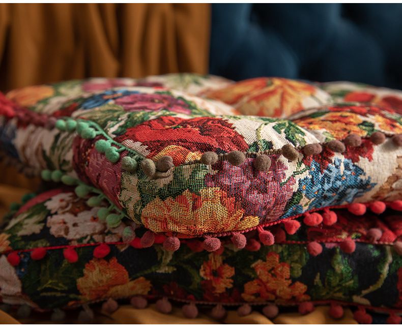 Polyester Square Throw Pillow With PP Cotton Fill - Floral Farmhouse Cushion For Sofa, Bed & Floor (40x40cm, Yellow/Green)_voghion.com