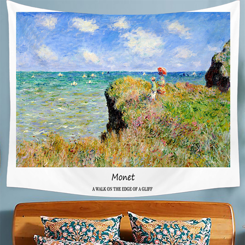 Monet oil painting, water lily hanging cloth, ins background cloth, dormitory bedside decoration, tapestry, wall cloth,_voghion.com