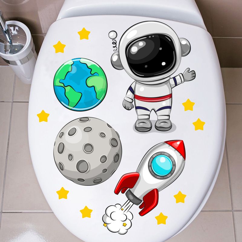 Astronaut lunar PVC decorative frosted N1832 toilet lid wall sticker_voghion.com