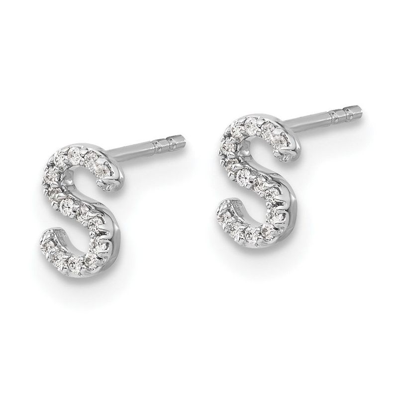 14k White Gold Diamond Initial S Earrings_voghion.com