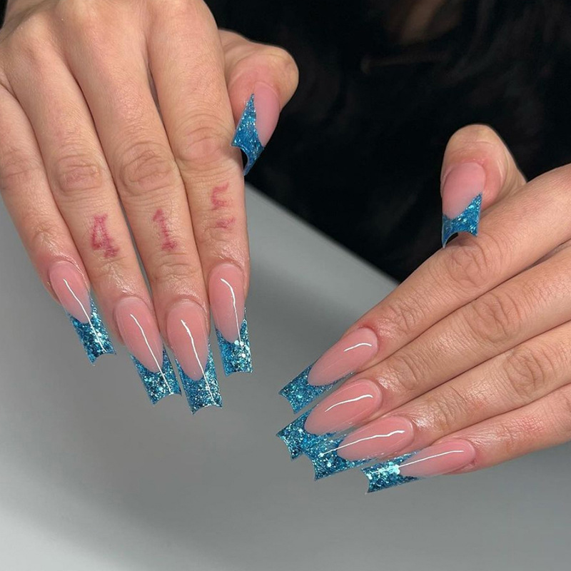 Simple 24Pcs Ballet Fake Nail Tips With Glue Long Coffin French False N Artifical Wearable Press On N Finished_voghion.com