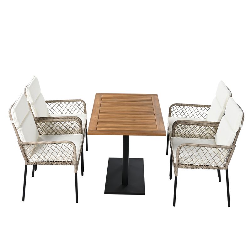 Ensemble de salle à manger d'extérieur 5 pièces pour 4 personnes, table en acacia massif, chaises en rotin synthétique, pour jardin et terrasse_voghion.com