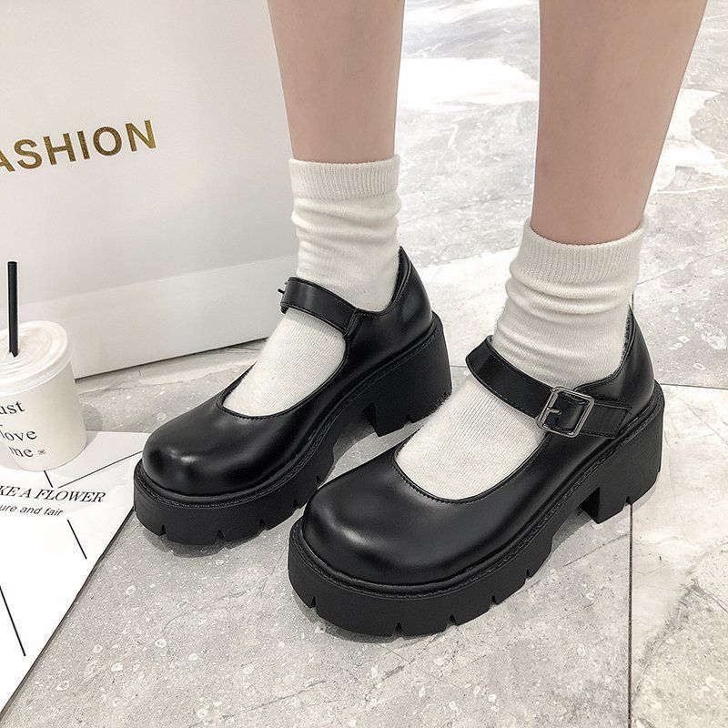 Oversized New Mary Jane Thick Sole JK Uniform Single Shoe High Heels Women's English Style Small Leather Shoes_voghion.com