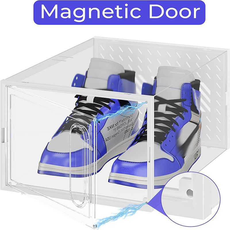 Magnetic Front-Opening Shoe Storage Boxes - Stackable Clear PP Organizers With Striped Design (Set Of 2/4/6, Long Ventilation Holes, 33.5x25x18.5cm)_voghion.com