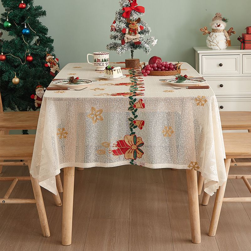Ensemble de nappes de Noël – Housse de table brodée avec 10 motifs festifs (polyester, infroissable, lavable en machine)_voghion.com