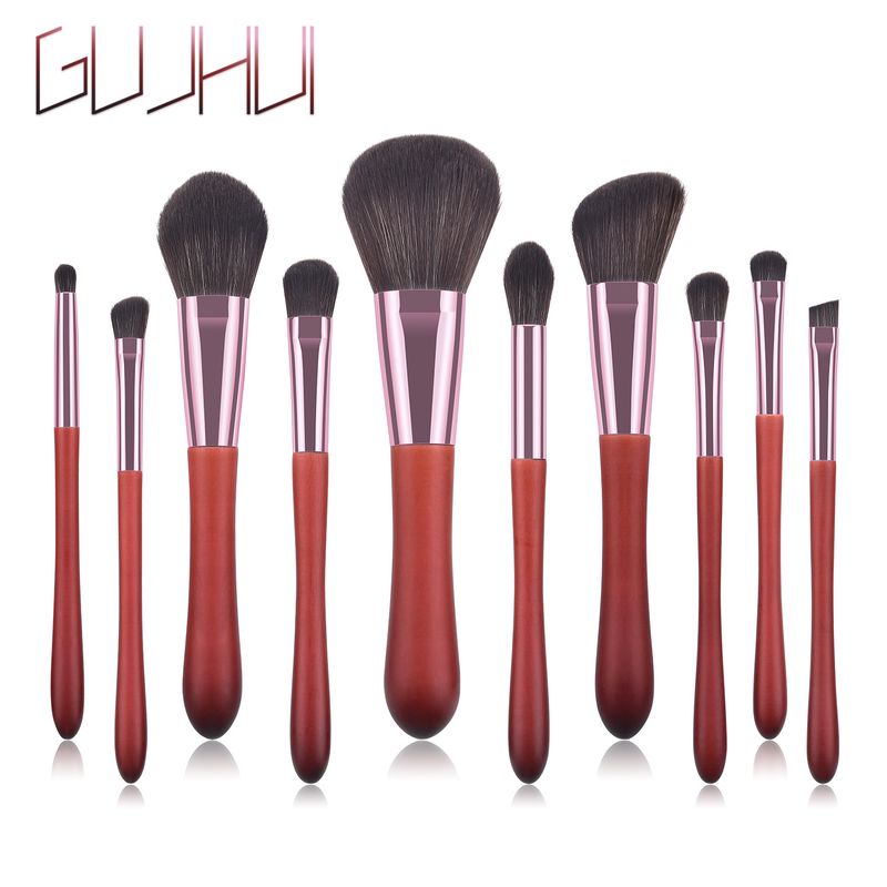10-delige make-upborstelset, kalebas rode staart, mahoniehouten penseelpunt, blushborstel, schoonheidshulpmiddelen GUJHUI_voghion.com