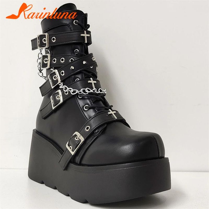 Punk Gothic Style Platform Mary Jean Shoes New Fashion Brand 2023 Spring Summer Round Toe Buckle-Sandals Boot Party Role-Play_voghion.com