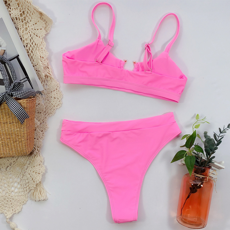 Maillot de bain femme maillot de bain fendu vert imprimé léopard bikini nouveau maillot de bain couleur unie_voghion.com