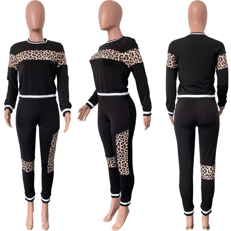 Costume pantalon imprimé léopard pour femmes, ensemble deux pièces à manches longues, mode européenne et américaine_voghion.com