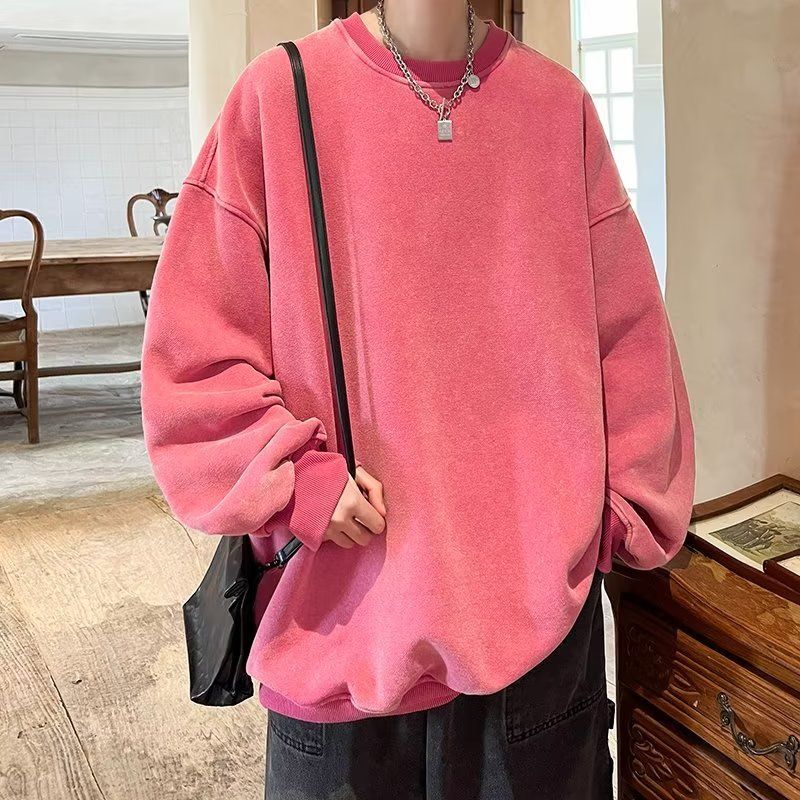 Neues gewaschenes und getragenes Vintage-Sweatshirt aus reiner Baumwolle mit Rundhalsausschnitt für Frühling und Herbst für Herren, lockere, lässige Langarmjacke_voghion.com