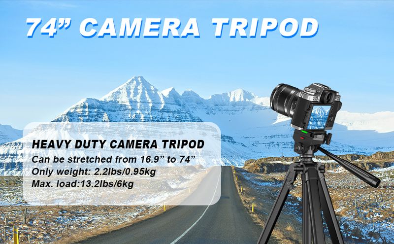 Tripod, 74" DSLR Camera With 1 QR Plate For Sony/Nikon/Canon, Lightweight Video Tripod Stand_voghion.com