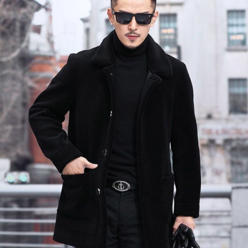 Imitation Lamb Wool Jacket Lapel Short Imitation Fur Coat Men's Lamb Wool Thickened Coat Long Coat_voghion.com