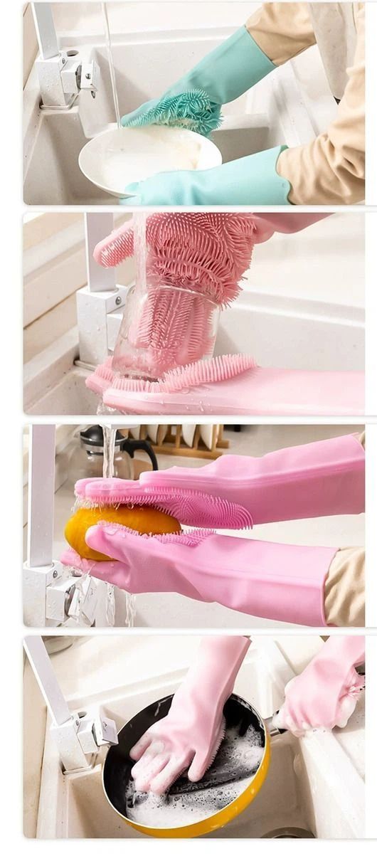 Guanti per lavare i piatti, guanti in silicone antiscottatura e antiscivolo, utensili per lavare i piatti, cucina resistente, spazzolatura dei piatti_voghion.com